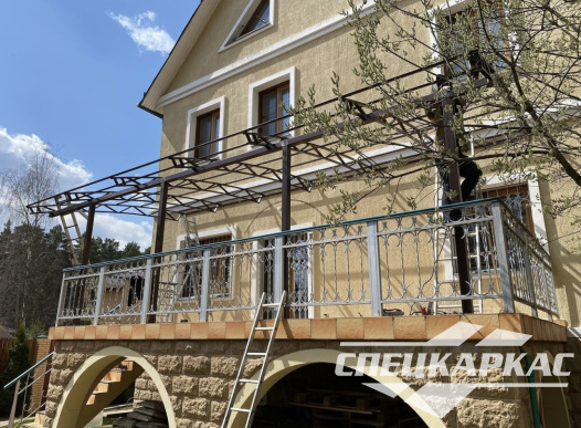 Навес из поликарбоната к дому | Навес над балконом | Навес терасса №14 - фото 1103