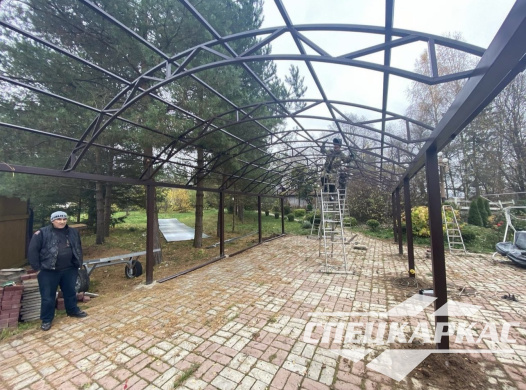 Навес из поликарбоната усиленный, для парковки двух автомобилей №65 - фото 1603